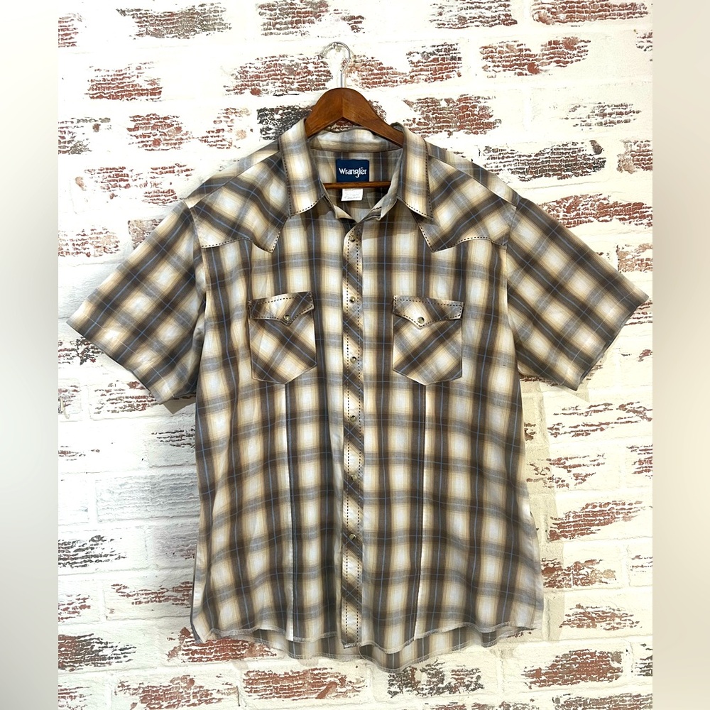 Wrangler Pearl Snap Shirt Short Sleeve Plaid size XXL